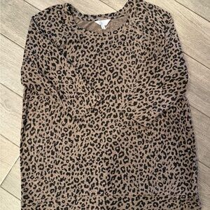 Market & Spruce Brown Leopard Print 3/4 Sleeve Top
